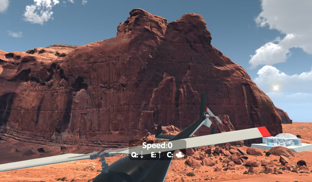 image of black helicopter inside an Earth-focused metaverse platform flying near Thunderbird Mesa - the filming location for where Airwolf was hidden in the 1980's television show